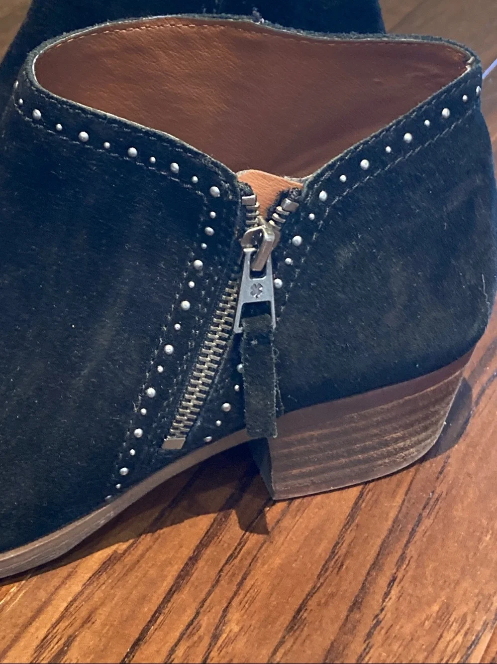 Lucky Brand Black Suede Studded Ankle Booties with Side Zip